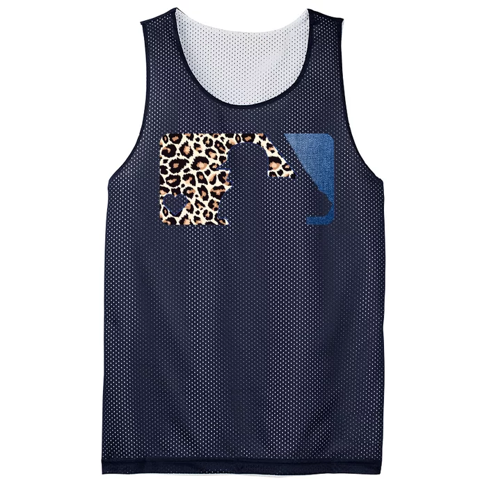 Cute Leopard Blue Jean Print Baseball Logo Mesh Reversible Basketball Jersey Tank