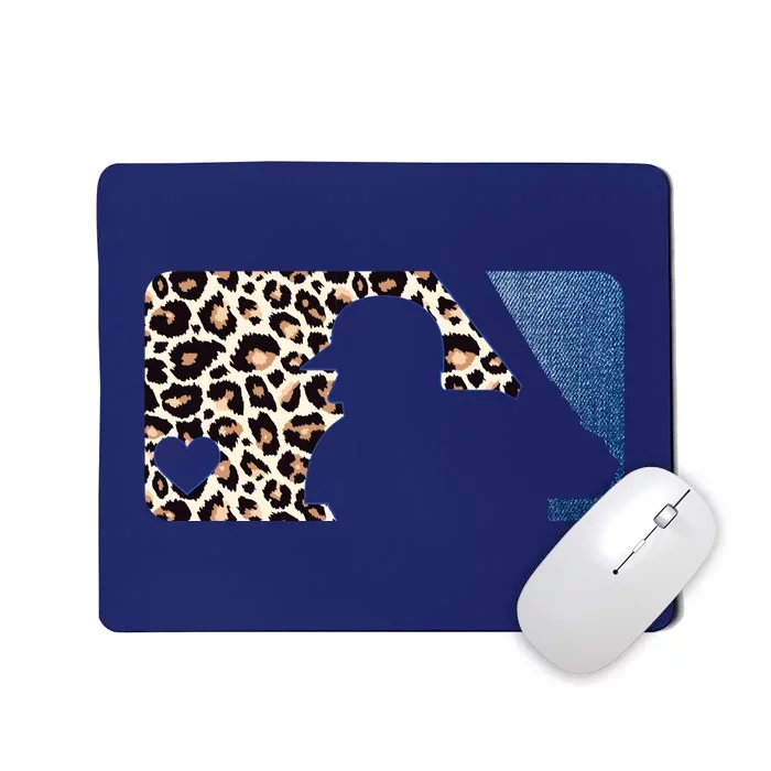 Cute Leopard Blue Jean Print Baseball Logo Mousepad