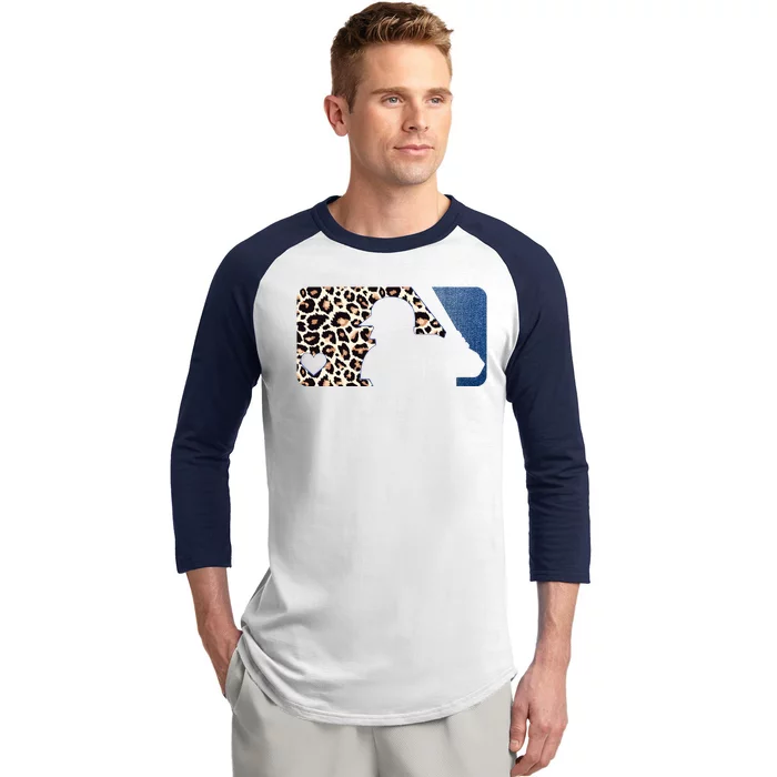 Cute Leopard Blue Jean Print Baseball Logo Baseball Sleeve Shirt