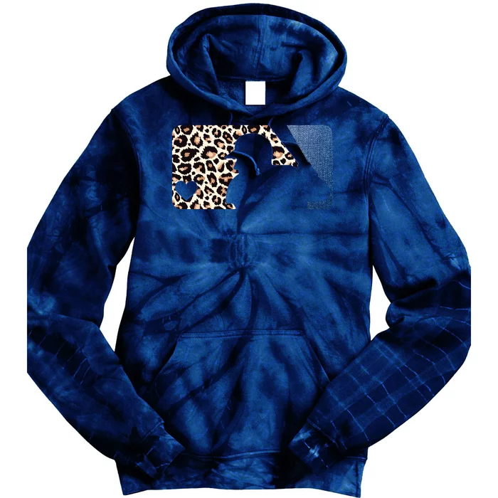 Cute Leopard Blue Jean Print Baseball Logo Tie Dye Hoodie