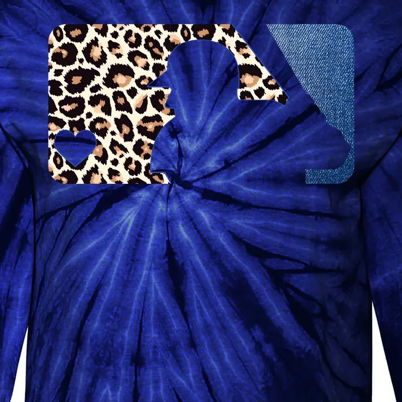 Cute Leopard Blue Jean Print Baseball Logo Tie-Dye Long Sleeve Shirt