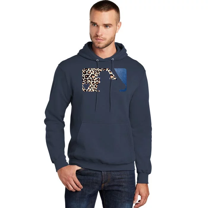 Cute Leopard Blue Jean Print Baseball Logo Tall Hoodie