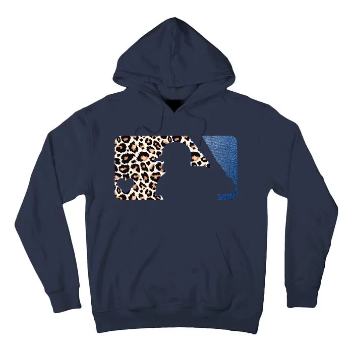 Cute Leopard Blue Jean Print Baseball Logo Tall Hoodie