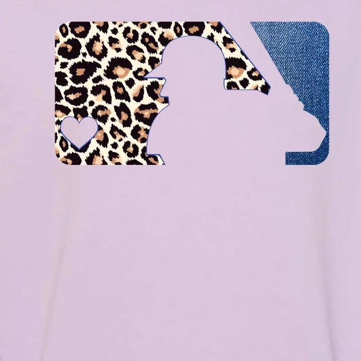 Cute Leopard Blue Jean Print Baseball Logo Garment-Dyed Sweatshirt