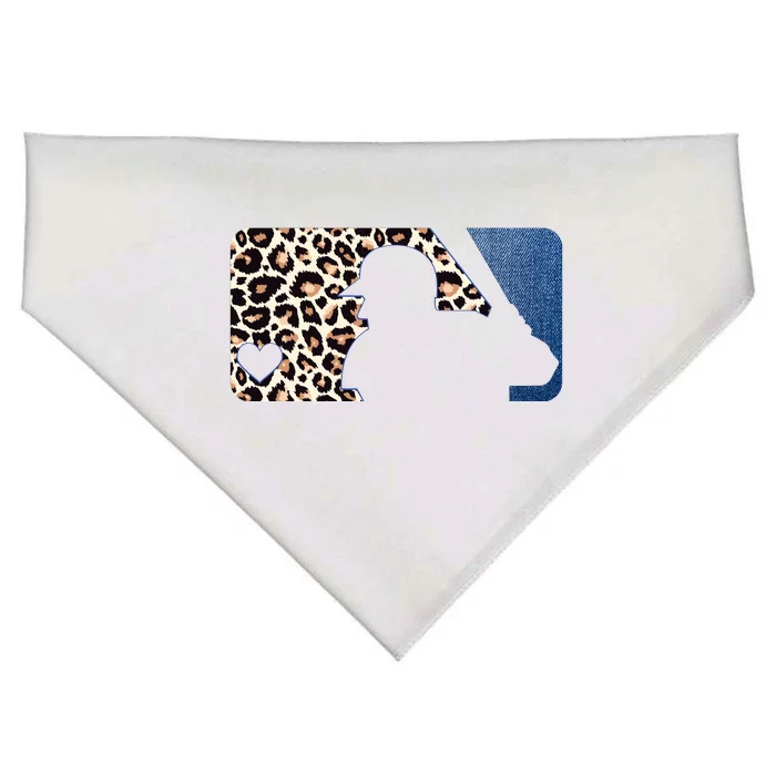 Cute Leopard Blue Jean Print Baseball Logo USA-Made Doggie Bandana