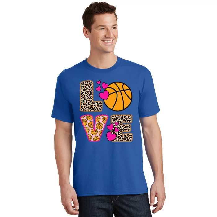 Cute Love Basketball Leopard Women Girl Basketball T-Shirt