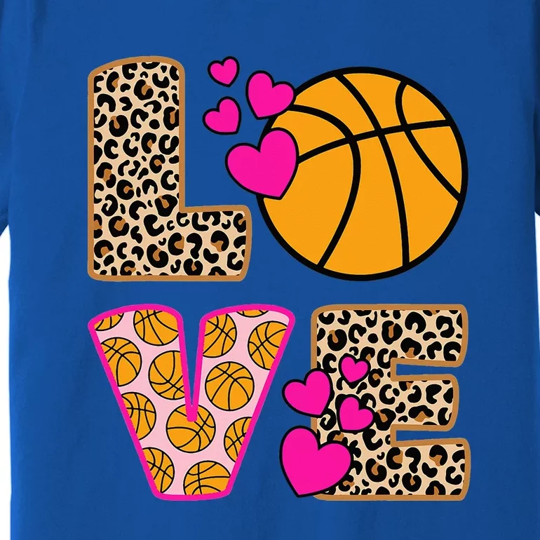 Cute Love Basketball Leopard Women Girl Basketball Premium T-Shirt