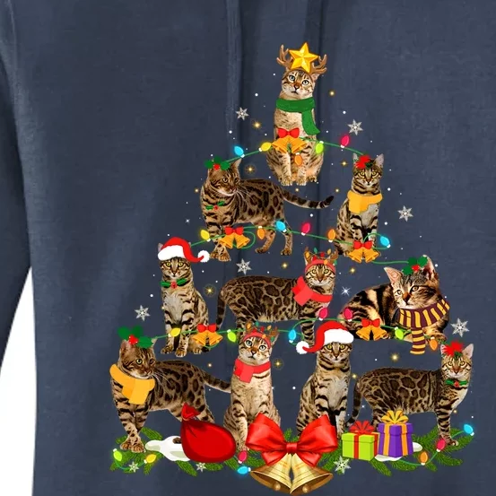 Cat Lover Bengal Tree Christmas Light Kitten Cat Xmas Tree Cool Gift Women's Pullover Hoodie