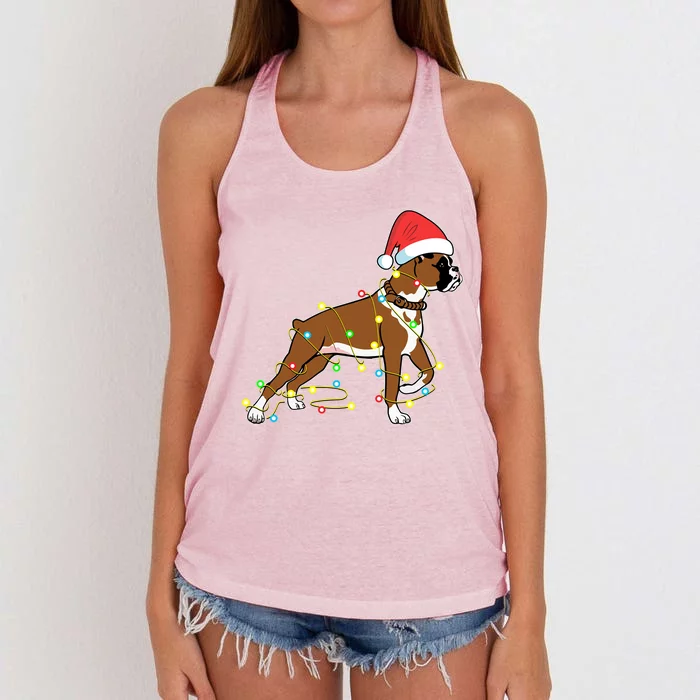 Christmas Lights Boxer Dog Lover Funny Gift Cool Gift Women's Knotted Racerback Tank