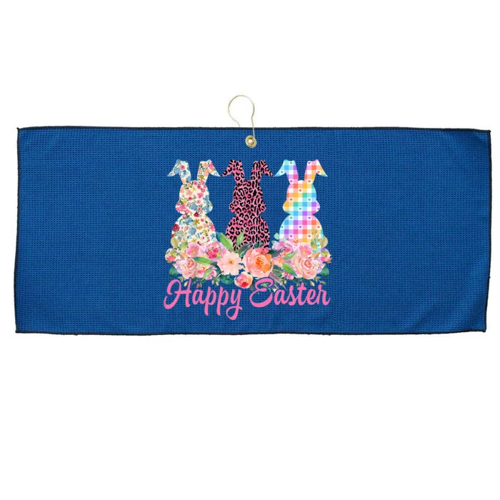 Cute Leopard Bunny Spring Hunt Eggs Rabbit Happy Easter Day Large Microfiber Waffle Golf Towel