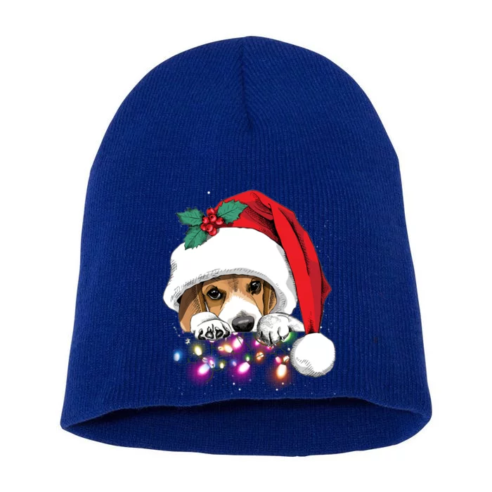 Christmas Lights Beagle Funny Dog Xmas Cool Gift Short Acrylic Beanie