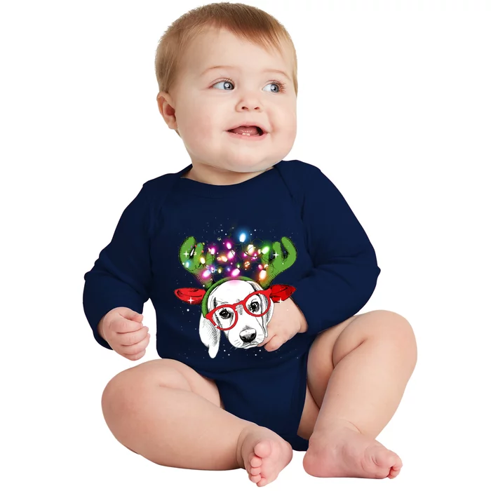 Christmas Lights Beagle Funny Xmas Funny Gift Baby Long Sleeve Bodysuit