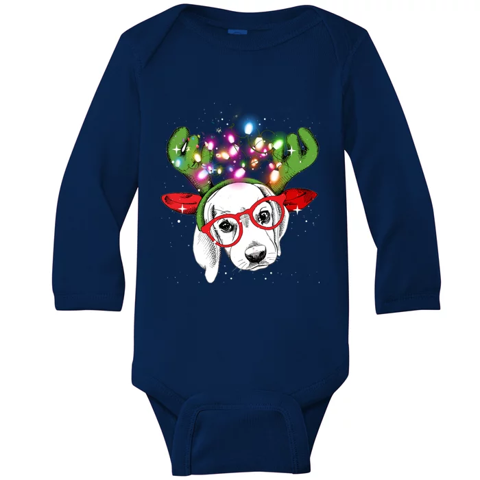 Christmas Lights Beagle Funny Xmas Funny Gift Baby Long Sleeve Bodysuit