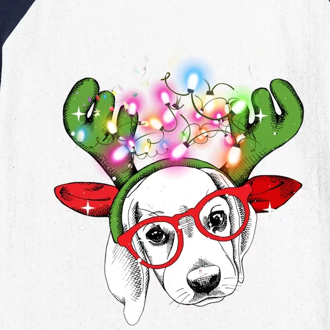 Christmas Lights Beagle Funny Xmas Funny Gift Baseball Sleeve Shirt