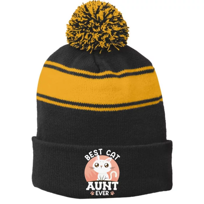 Cats Love Best cat aunt ever family aunt Stripe Pom Pom Beanie