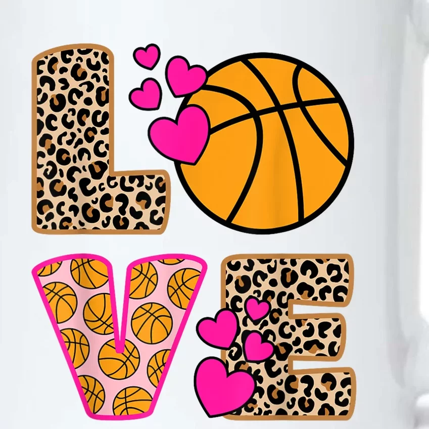 Cute Love Basketball Leopard Print Women Girls Basketball Black Color Changing Mug