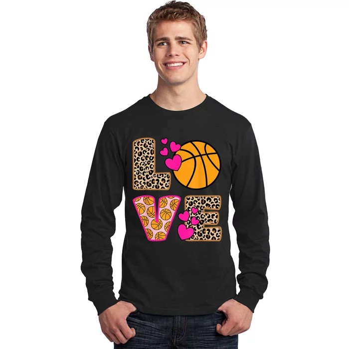 Cute Love Basketball Leopard Print Women Girls Basketball Long Sleeve Shirt