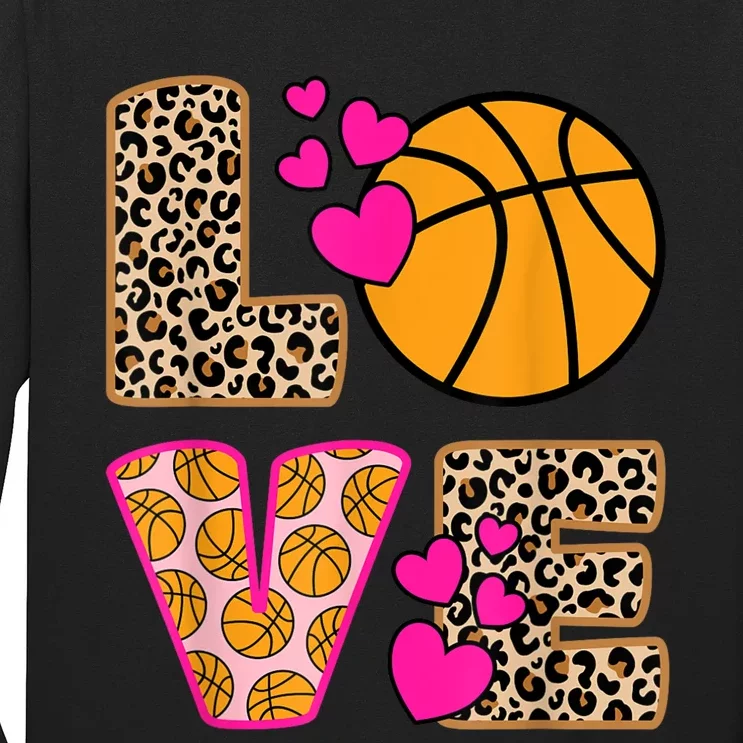 Cute Love Basketball Leopard Print Women Girls Basketball Long Sleeve Shirt