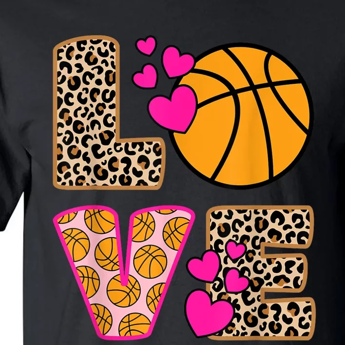 Cute Love Basketball Leopard Print Women Girls Basketball Tall T-Shirt