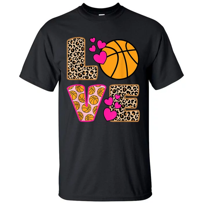 Cute Love Basketball Leopard Print Women Girls Basketball Tall T-Shirt