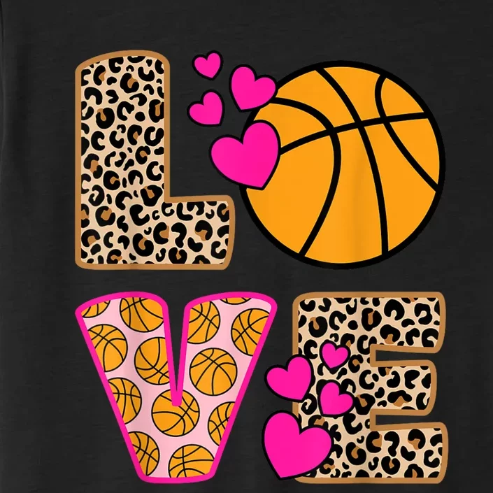 Cute Love Basketball Leopard Print Women Girls Basketball ChromaSoft Performance T-Shirt