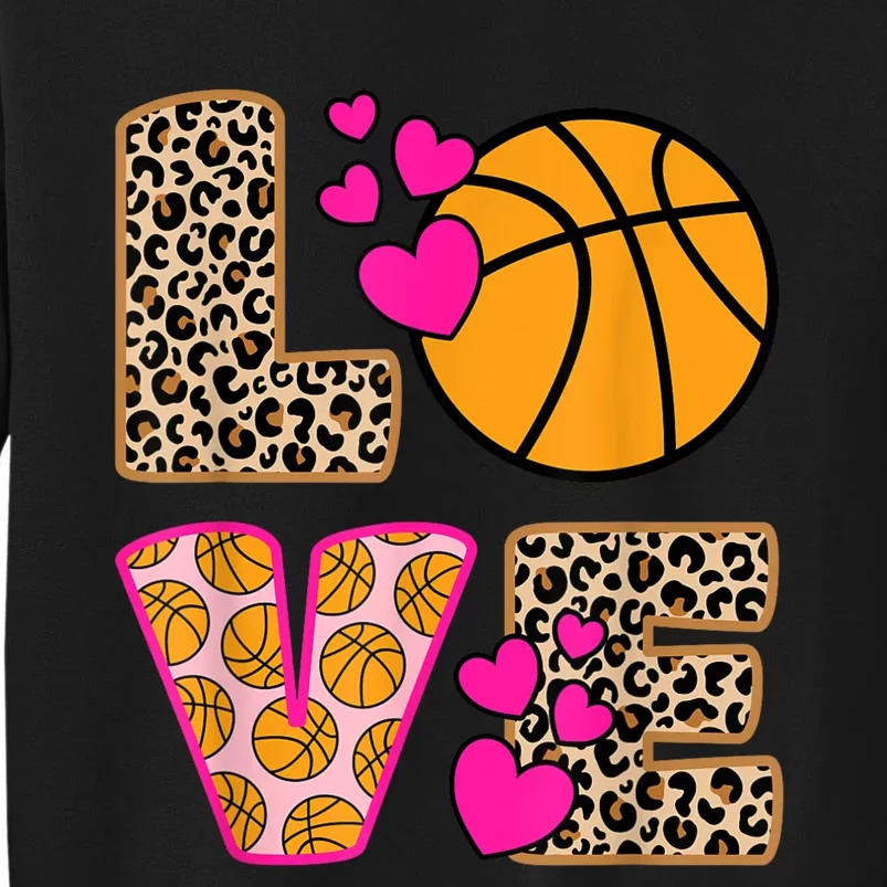 Cute Love Basketball Leopard Print Women Girls Basketball Tall Sweatshirt