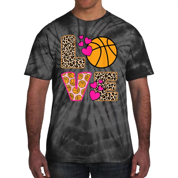 Cute Love Basketball Leopard Print Women Girls Basketball Tie-Dye T-Shirt