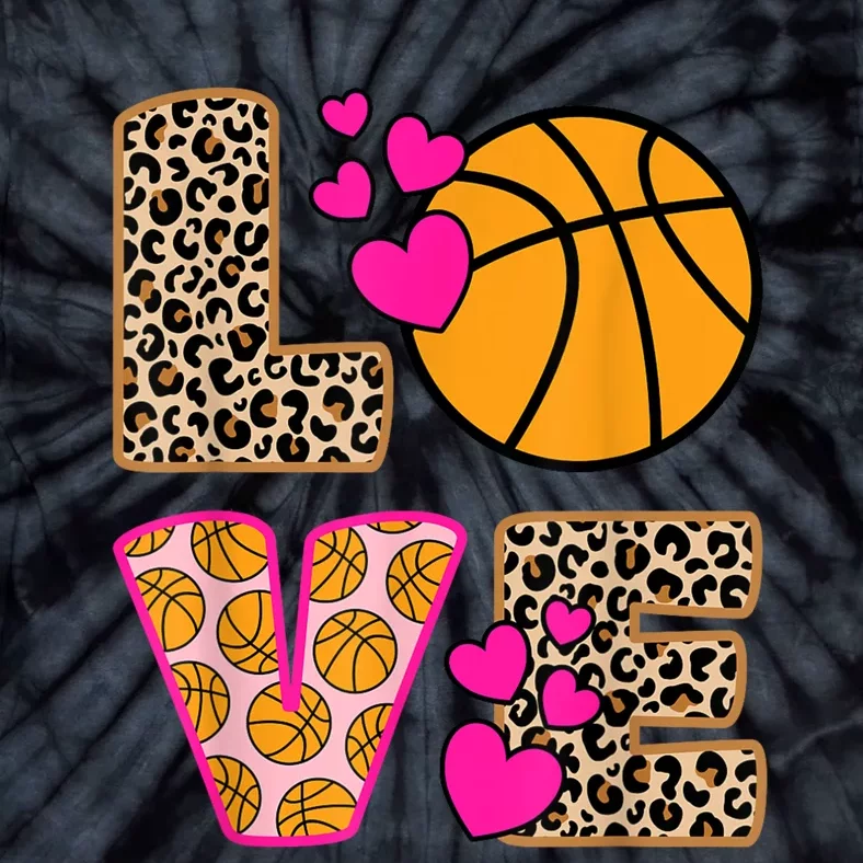 Cute Love Basketball Leopard Print Women Girls Basketball Tie-Dye T-Shirt