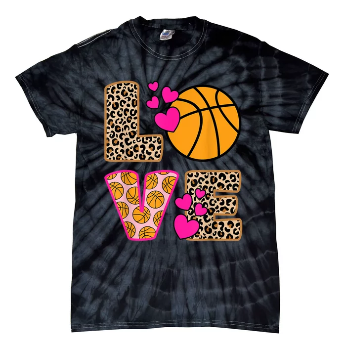 Cute Love Basketball Leopard Print Women Girls Basketball Tie-Dye T-Shirt