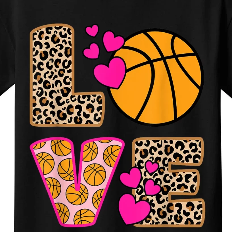 Cute Love Basketball Leopard Print Women Girls Basketball Kids T-Shirt