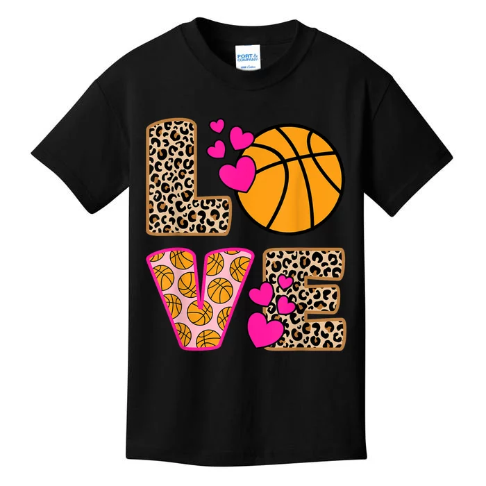 Cute Love Basketball Leopard Print Women Girls Basketball Kids T-Shirt