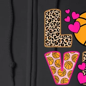 Cute Love Basketball Leopard Print Women Girls Basketball Full Zip Hoodie