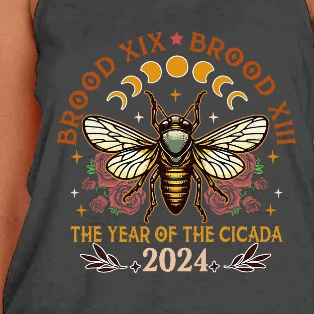 Cicada Lover Brood Xix Brood Xiii Year Of The Cicada 2024 Women's Knotted Racerback Tank