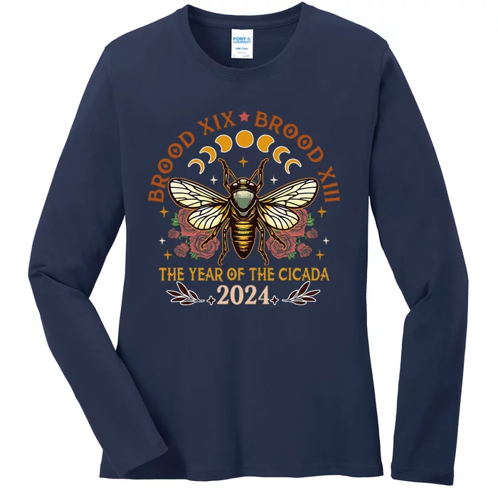 Cicada Lover Brood Xix Brood Xiii Year Of The Cicada 2024 Ladies Long Sleeve Shirt