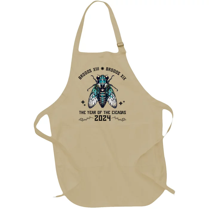 Cicada Lover Brood Xix Brood Xiii Year Of The Cicada 2024 Full-Length Apron With Pocket