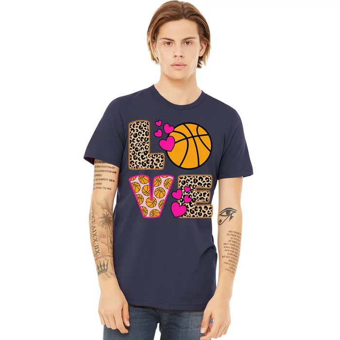 Cute Love Basketball Leopard Print Women Girl Basketball Premium T-Shirt