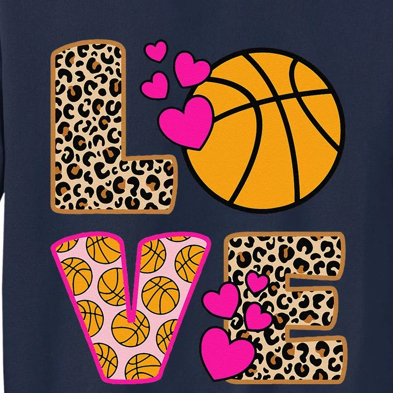 Cute Love Basketball Leopard Print Women Girl Basketball Tall Sweatshirt