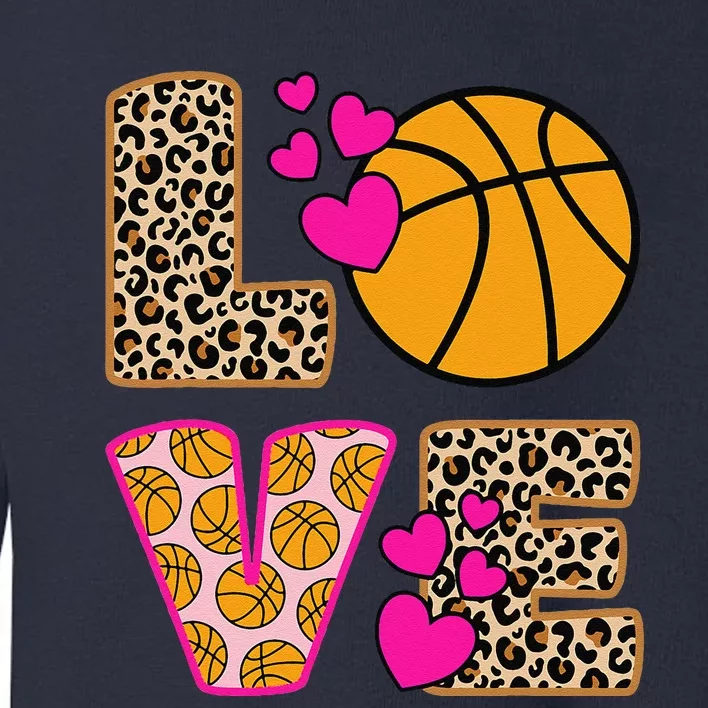 Cute Love Basketball Leopard Print Women Girl Basketball Toddler Sweatshirt