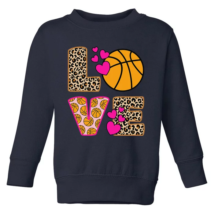 Cute Love Basketball Leopard Print Women Girl Basketball Toddler Sweatshirt