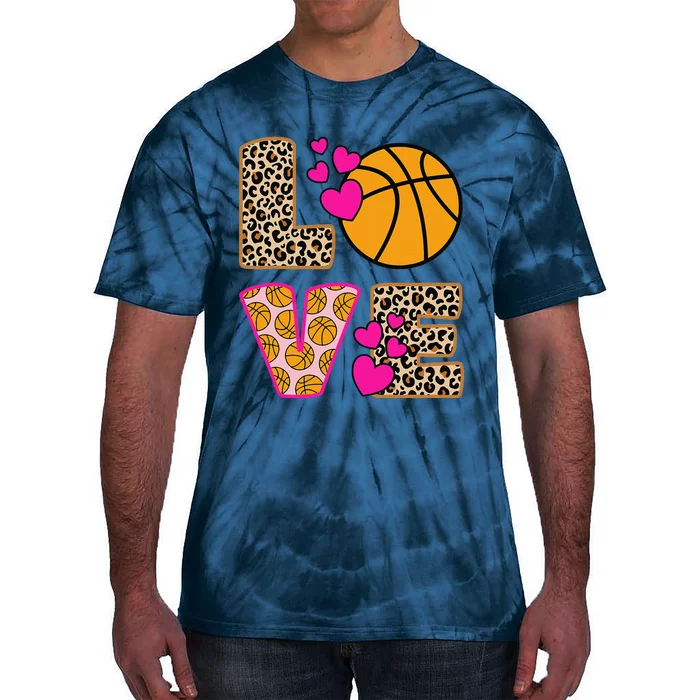 Cute Love Basketball Leopard Print Women Girl Basketball Tie-Dye T-Shirt