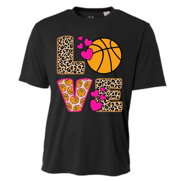 Cute Love Basketball Leopard Print Women Basketball Cooling Performance Crew T-Shirt