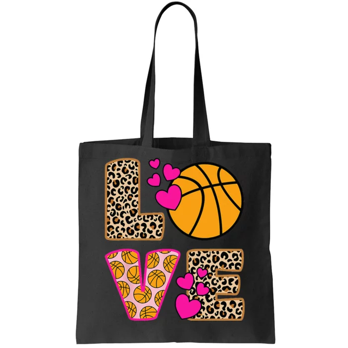 Cute Love Basketball Leopard Print Women Basketball Tote Bag