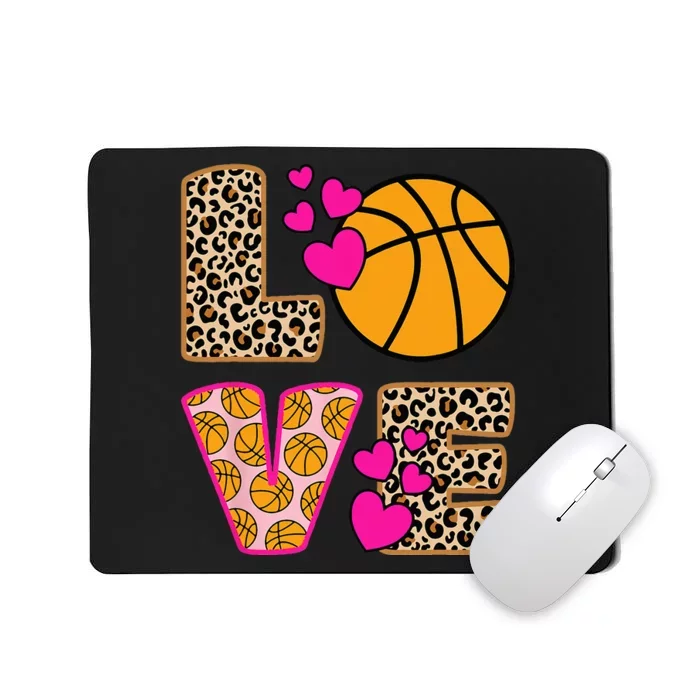 Cute Love Basketball Leopard Print Women Basketball Mousepad