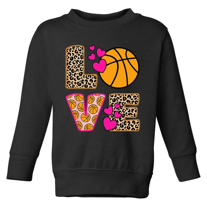 Cute Love Basketball Leopard Print Women Basketball Toddler Sweatshirt