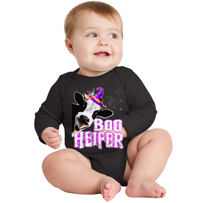 Cow Lover Boo Heifer Funny Halloween Farmer Gift Baby Long Sleeve Bodysuit