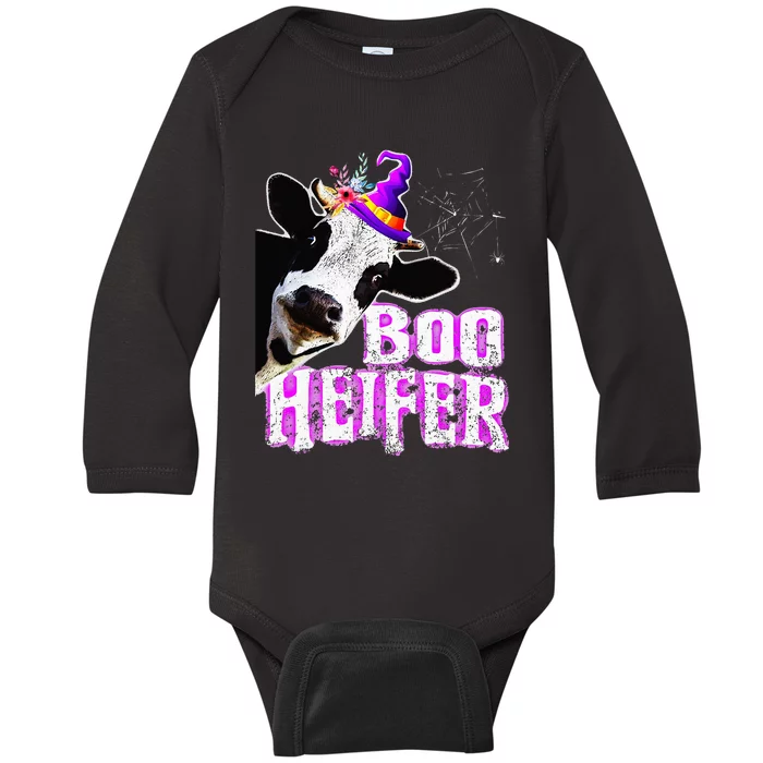 Cow Lover Boo Heifer Funny Halloween Farmer Gift Baby Long Sleeve Bodysuit