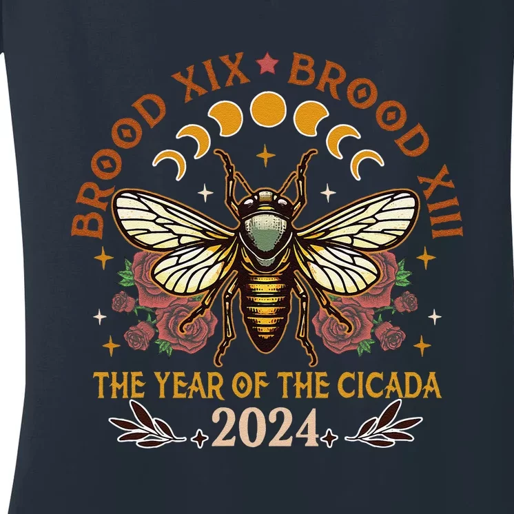 Cicada Lover Brood Xix Brood Xiii Year Of The Cicada 2024 Women's V-Neck T-Shirt