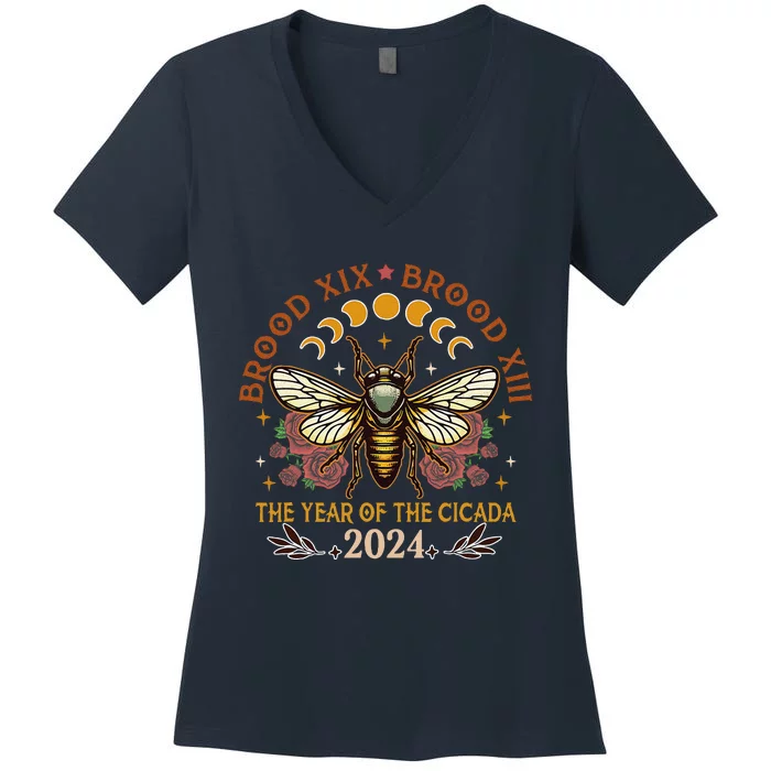 Cicada Lover Brood Xix Brood Xiii Year Of The Cicada 2024 Women's V-Neck T-Shirt