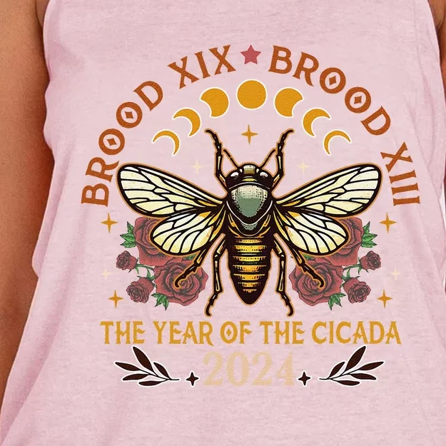 Cicada Lover Brood Xix Brood Xiii Year Of The Cicada 2024 Women's Knotted Racerback Tank