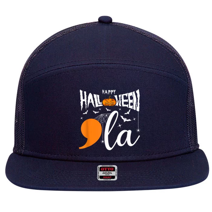 Comma La Boo Ghost Kamala Harris Halloween 2024 7 Panel Mesh Trucker Snapback Hat